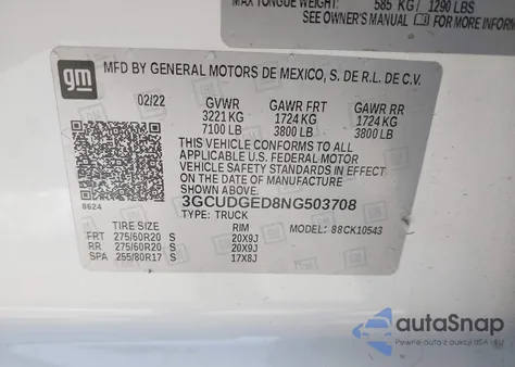 2022 Chevrolet Silverado 1500 4Wd Short Bed Ltz из США, поврежденный, VIN 3GCUDGED8NG503708